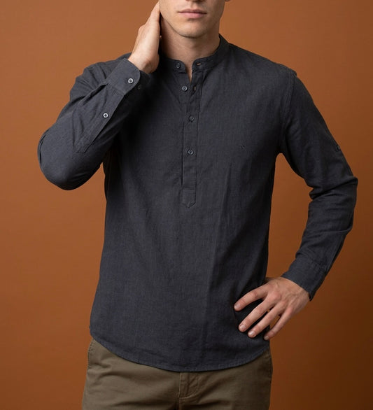 Half Button Chinese Collar Linen Shirt