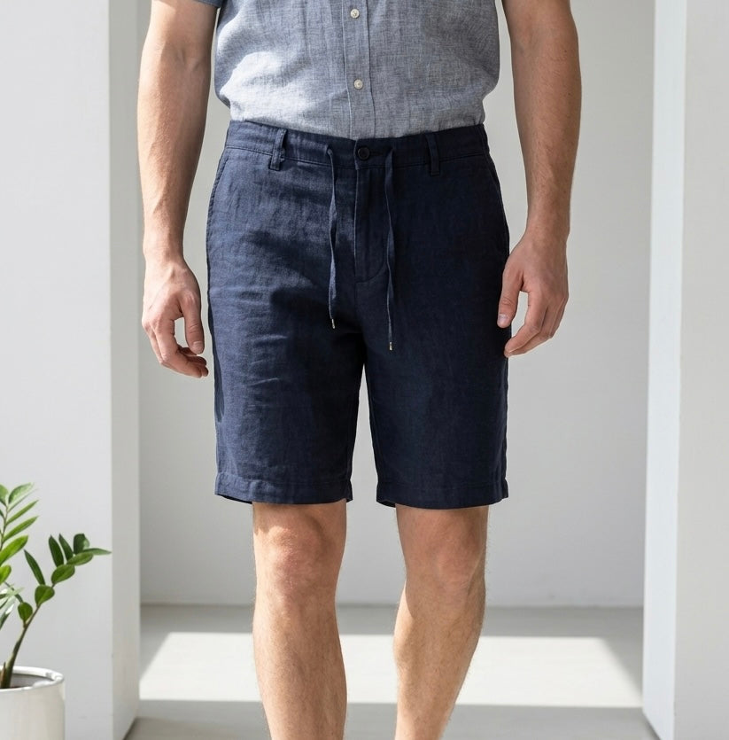 Loose Fit Linen Short Navy 2