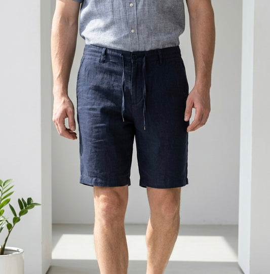 Loose Fit Linen Short Navy 2