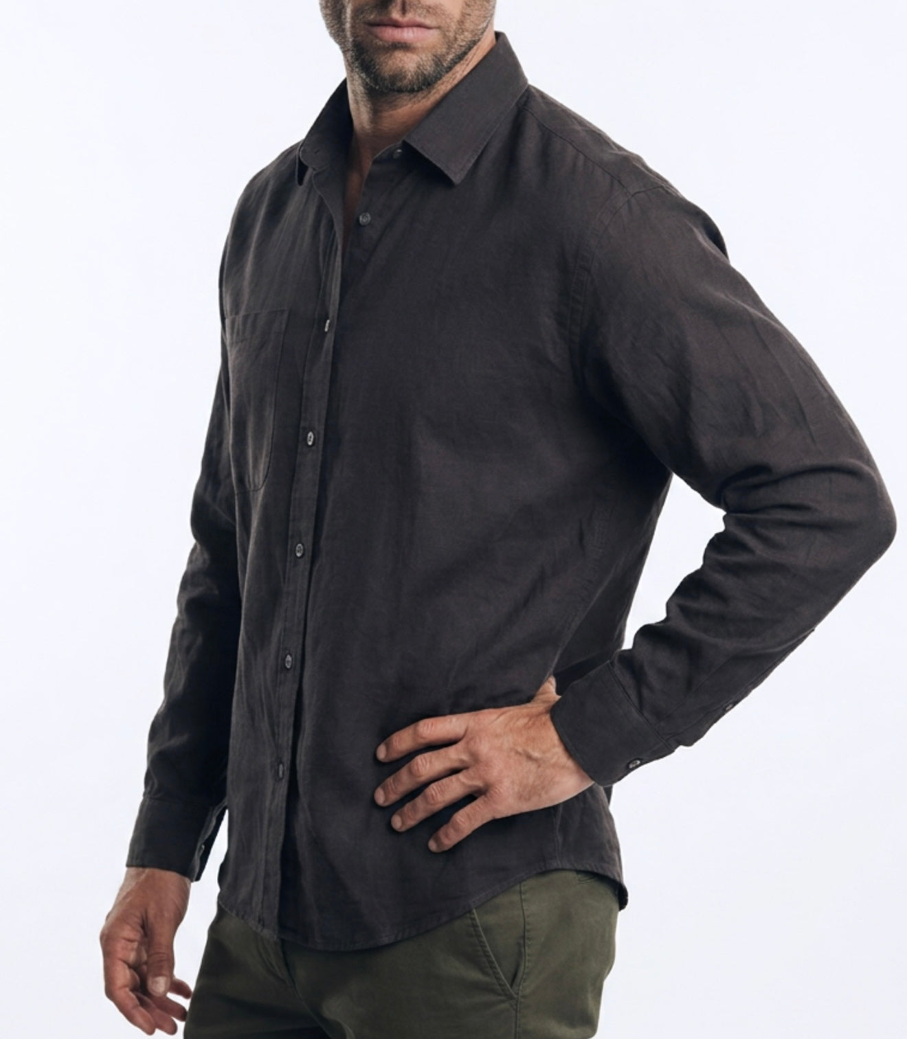 Basic Cotton Shirt Black - model