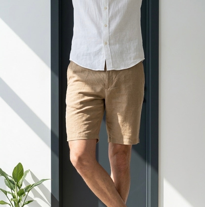 Loose Fit Linen Short Beige