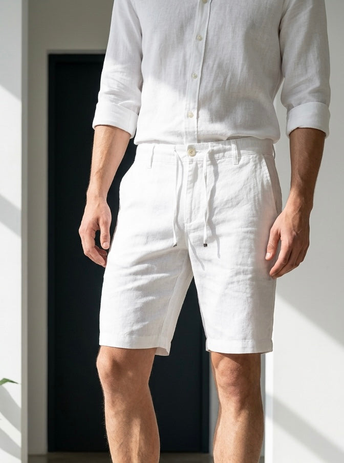Loose Fit Linen Short White